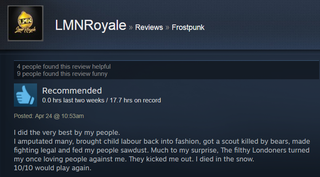 Illustration for article titled Frostpunk, As Told By Steam Reviews